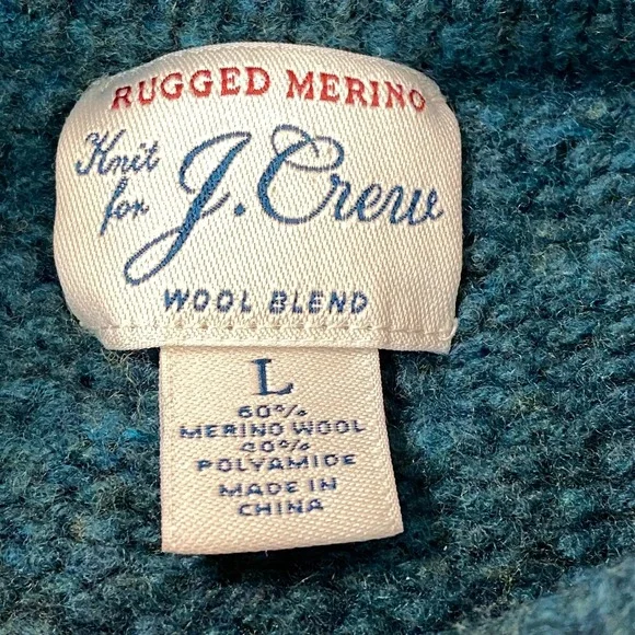 J. Crew Rugged Merino Wool Blend Cable Knit Sweater Mens Large Teal Green Raglan - Picture 3 of 8